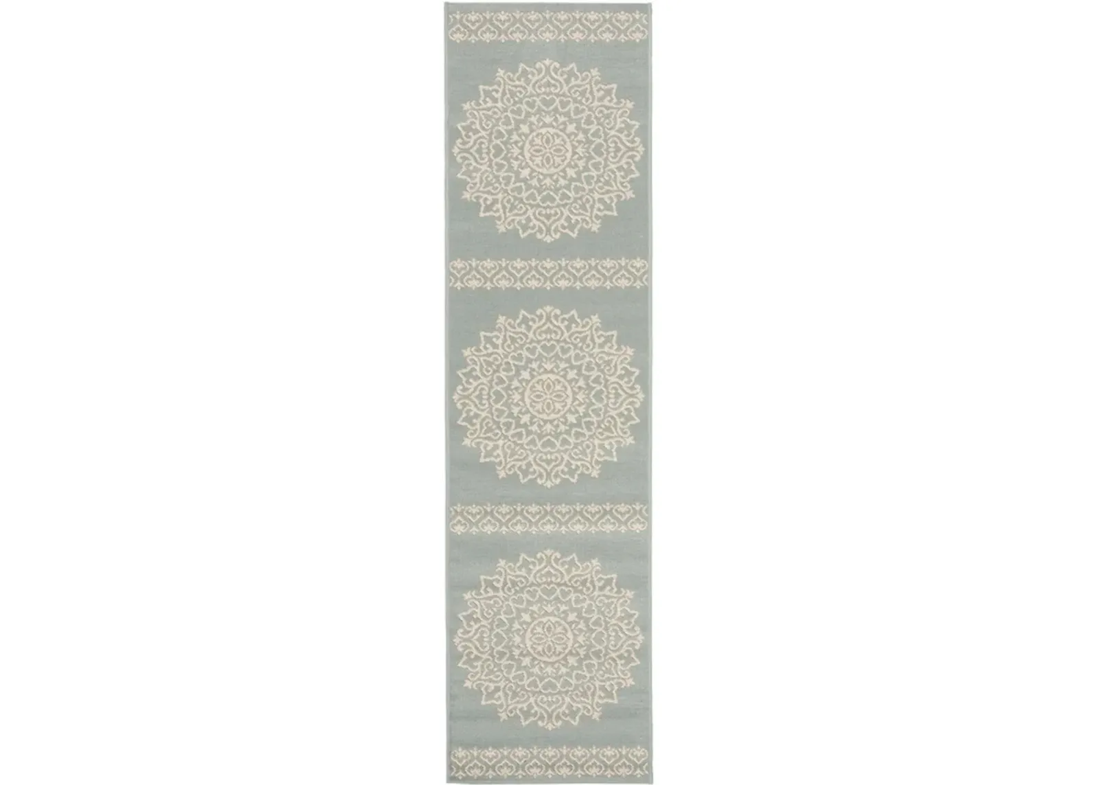 LINDEN 183 Collection LND183L-28 Cream / Aqua 2'-2" X 8'