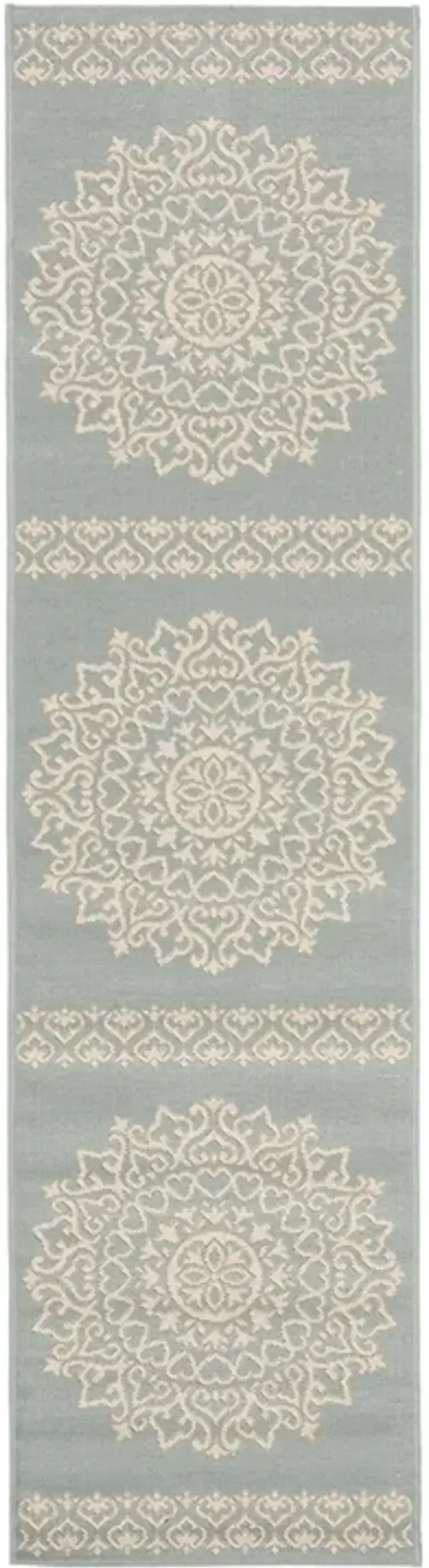 LINDEN 183 Collection LND183L-28 Cream / Aqua 2'-2" X 8'