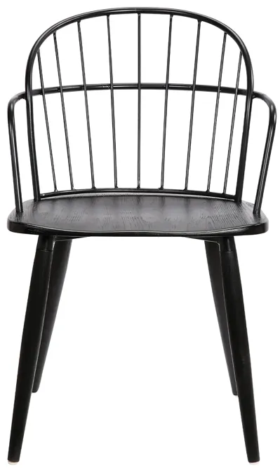 Bradley Steel Framed Side Chair in Black Powder Coated Finish and Black Brushed Wood