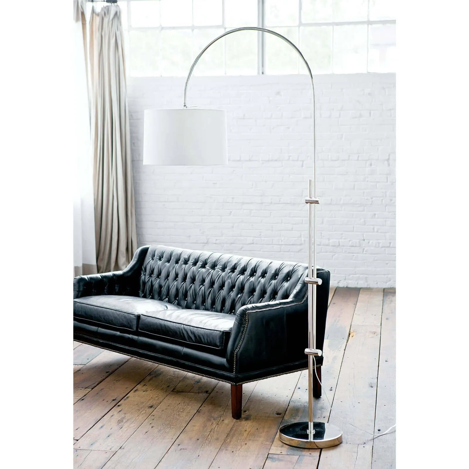 Arc Floor Lamp With Fabric Shade (Polished Nickel)