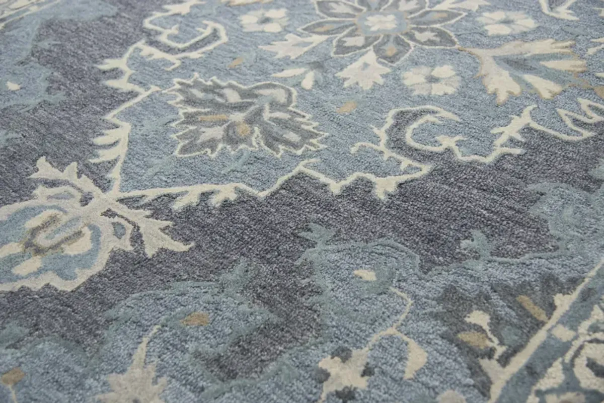 Resonant Dk.Gray/Gray Blue Central Medallion Wool 10' x 13' Rectangle Rug