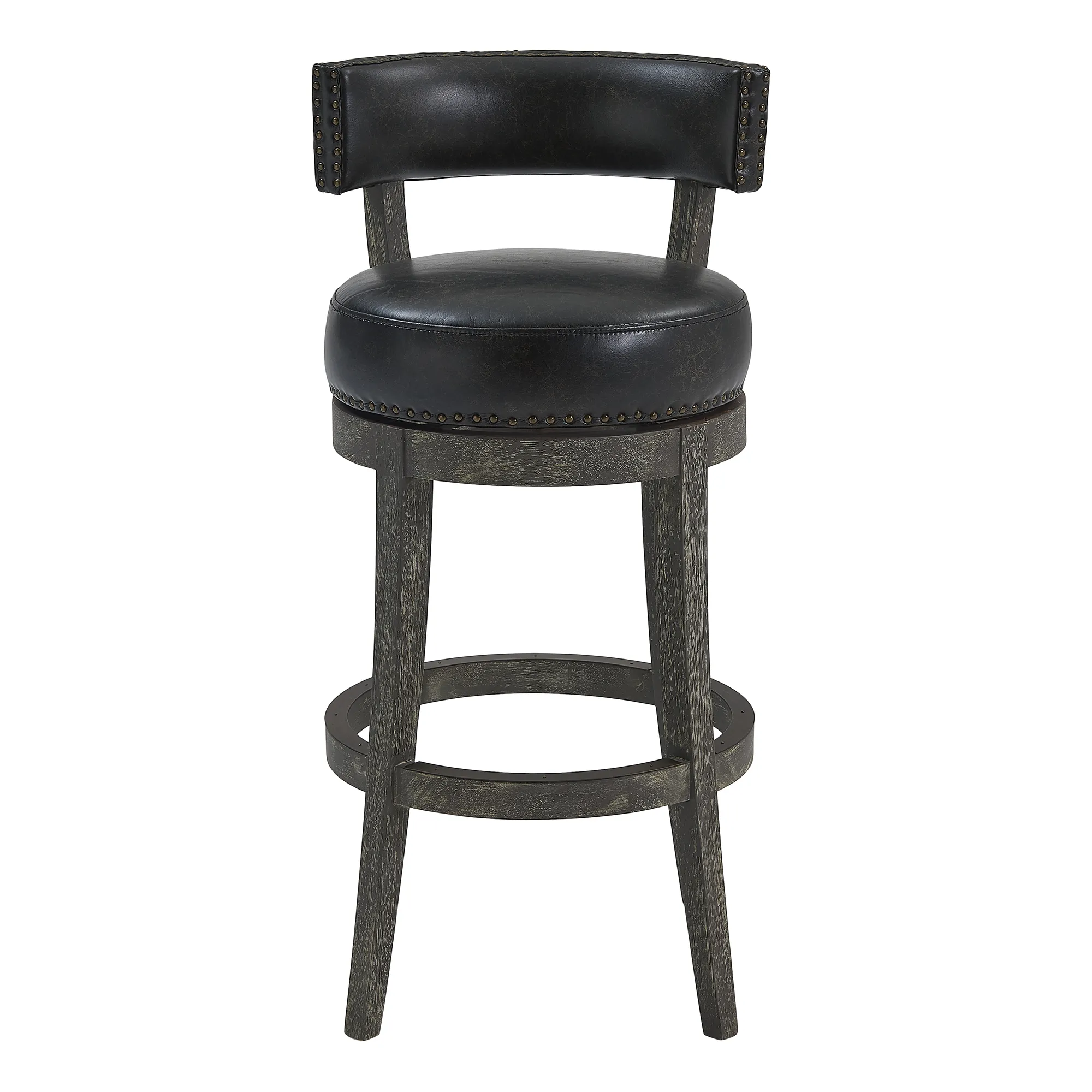 Corbin 30" Bar Height Swivel Onyx Faux Leather and American Grey Wood Bar Stool