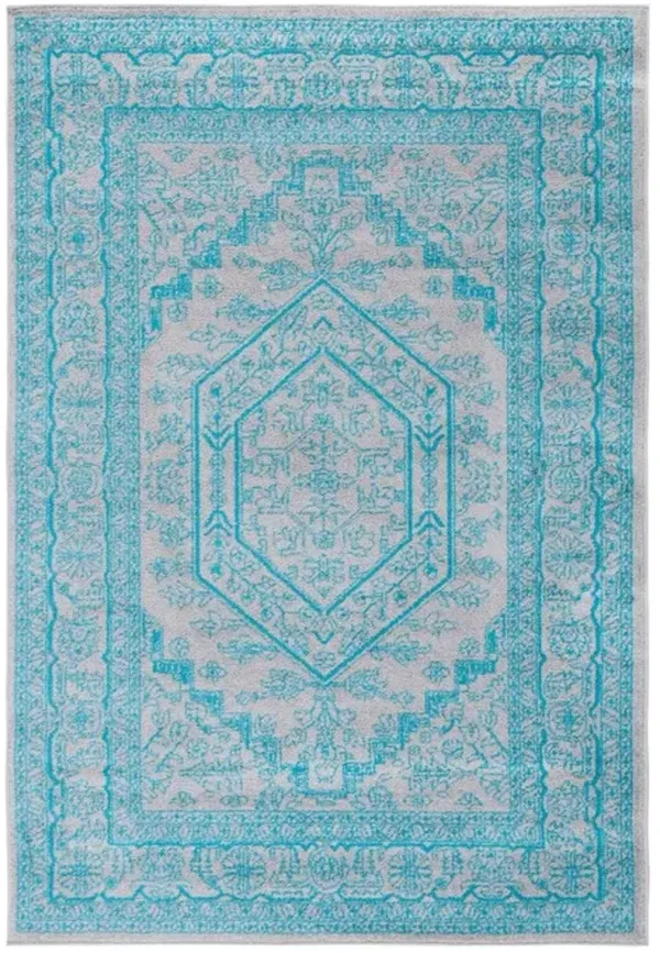 Adirondack Contemporary Light Grey / Teal 2'-6" X 8' Powerloomed Rug