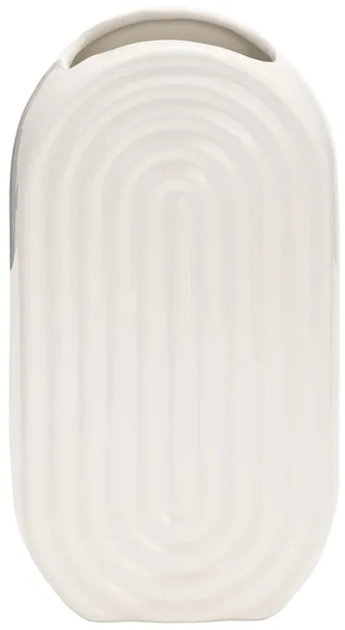 Cer, 9" Oval Ridged Vase, White