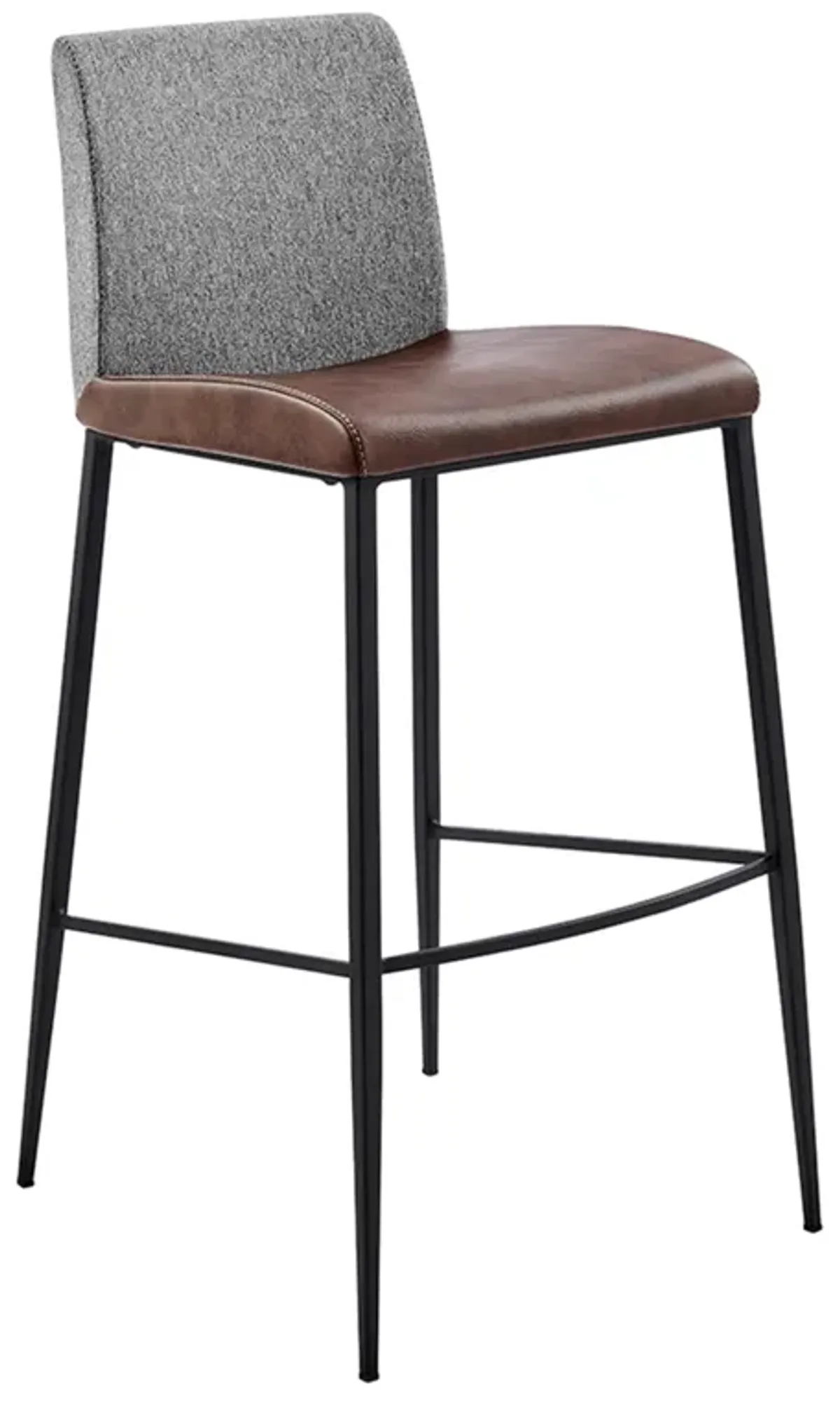 Rasmus-B Bar Stool with Light Brown Leatherette and Gray Fabric with Matte Black Legs - Set of 2