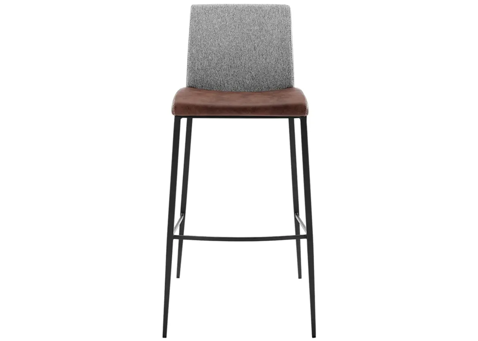 Rasmus-B Bar Stool with Light Brown Leatherette and Gray Fabric with Matte Black Legs - Set of 2