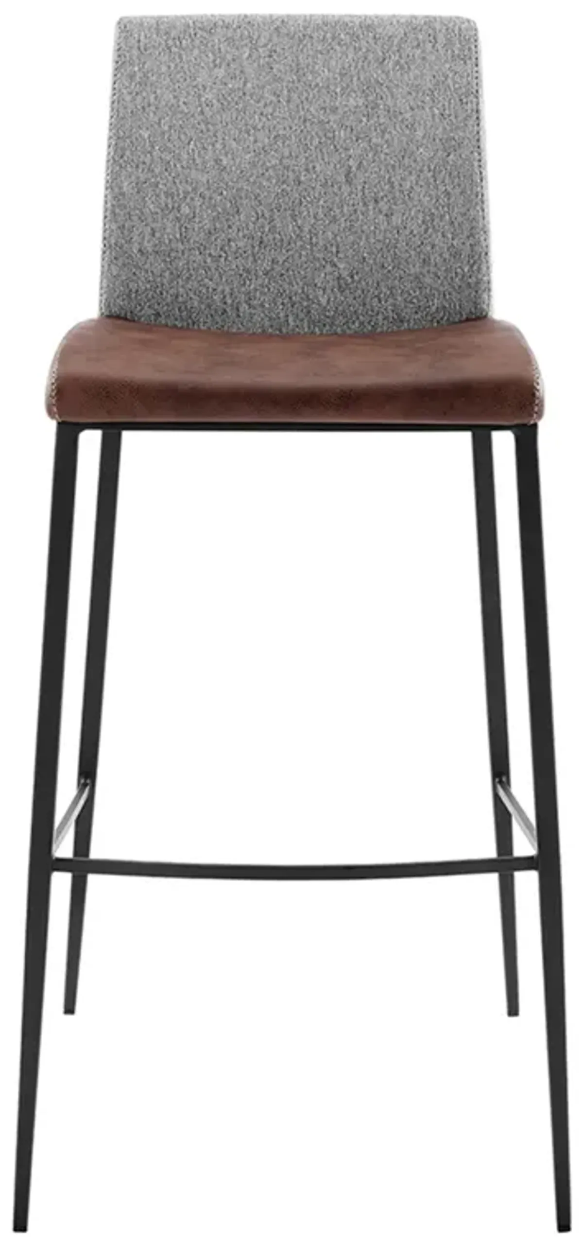 Rasmus-B Bar Stool with Light Brown Leatherette and Gray Fabric with Matte Black Legs - Set of 2