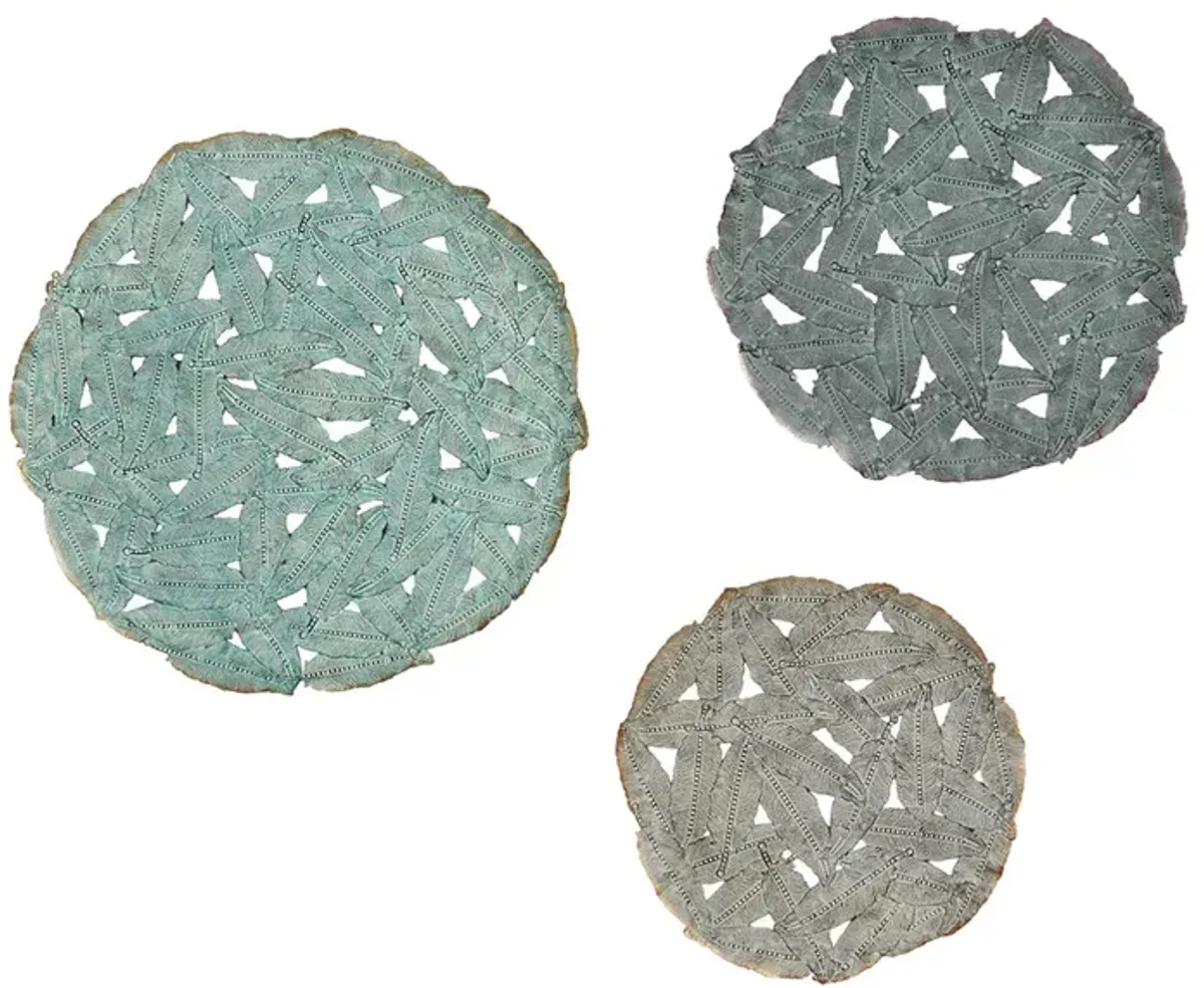 Madison Park Rossi Blue Textured Feather 3-piece Metal Disc Wall Decor Set