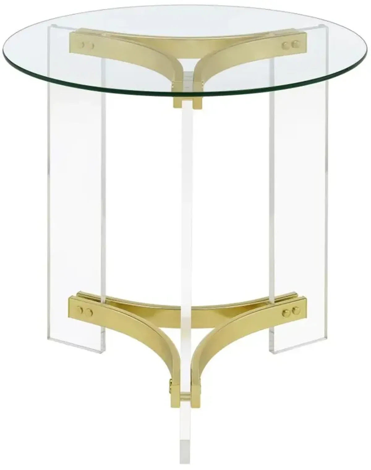 Janessa Round Glass Top End Table With Acrylic Legs Clear and Matte Brass