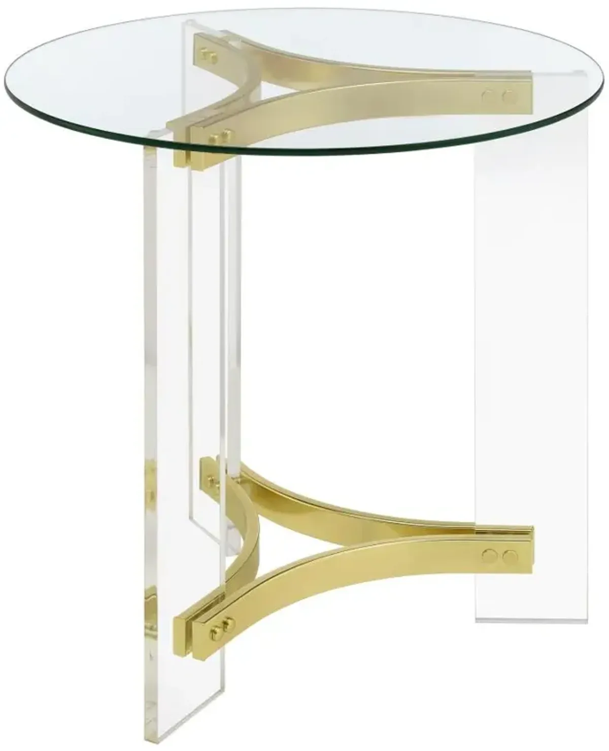 Janessa Round Glass Top End Table With Acrylic Legs Clear and Matte Brass