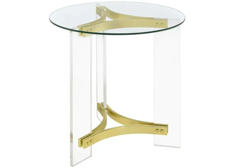 Janessa Round Glass Top End Table With Acrylic Legs Clear and Matte Brass