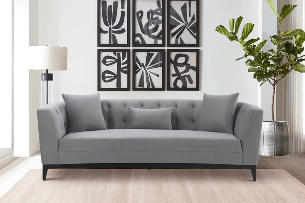 Melange Gray Velvet Sofa with Black Wood Base