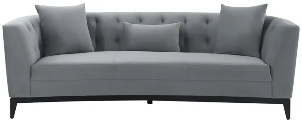 Melange Gray Velvet Sofa with Black Wood Base