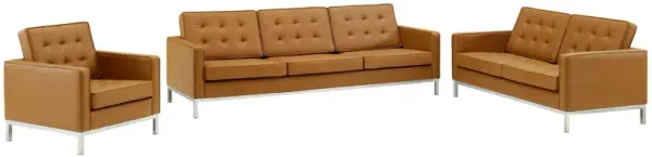 Loft Tufted Upholstered Faux Leather 3 Piece Set