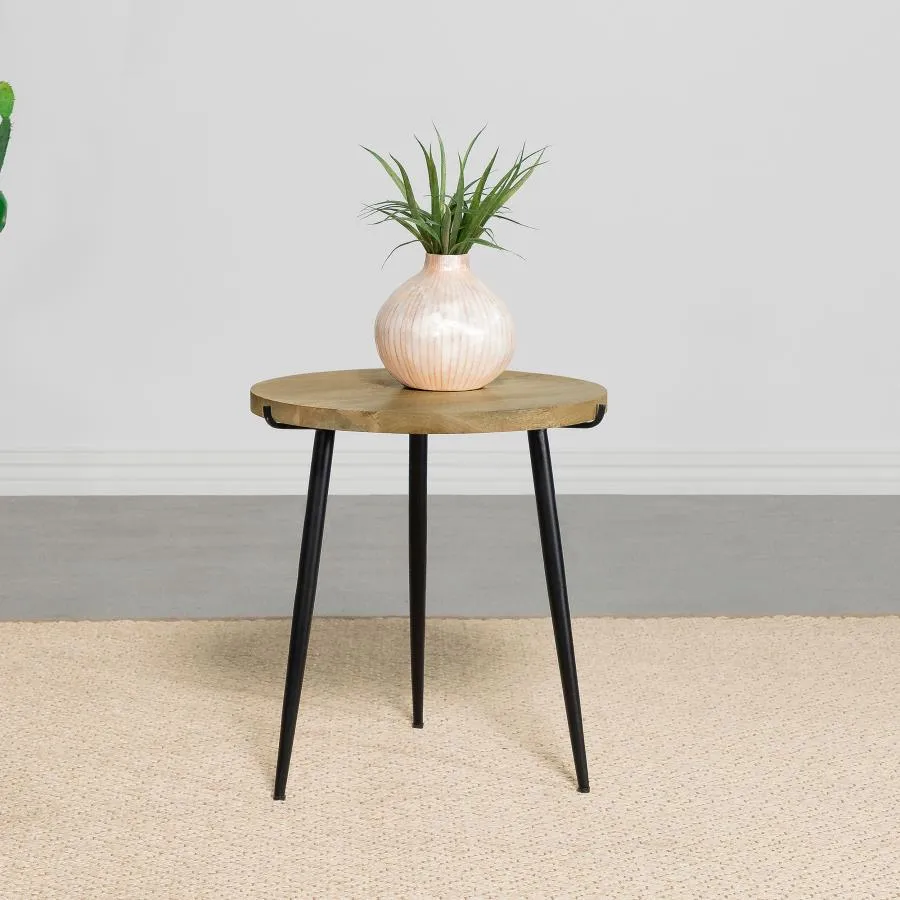 Pilar Round Solid Wood Top End Table Natural and Black