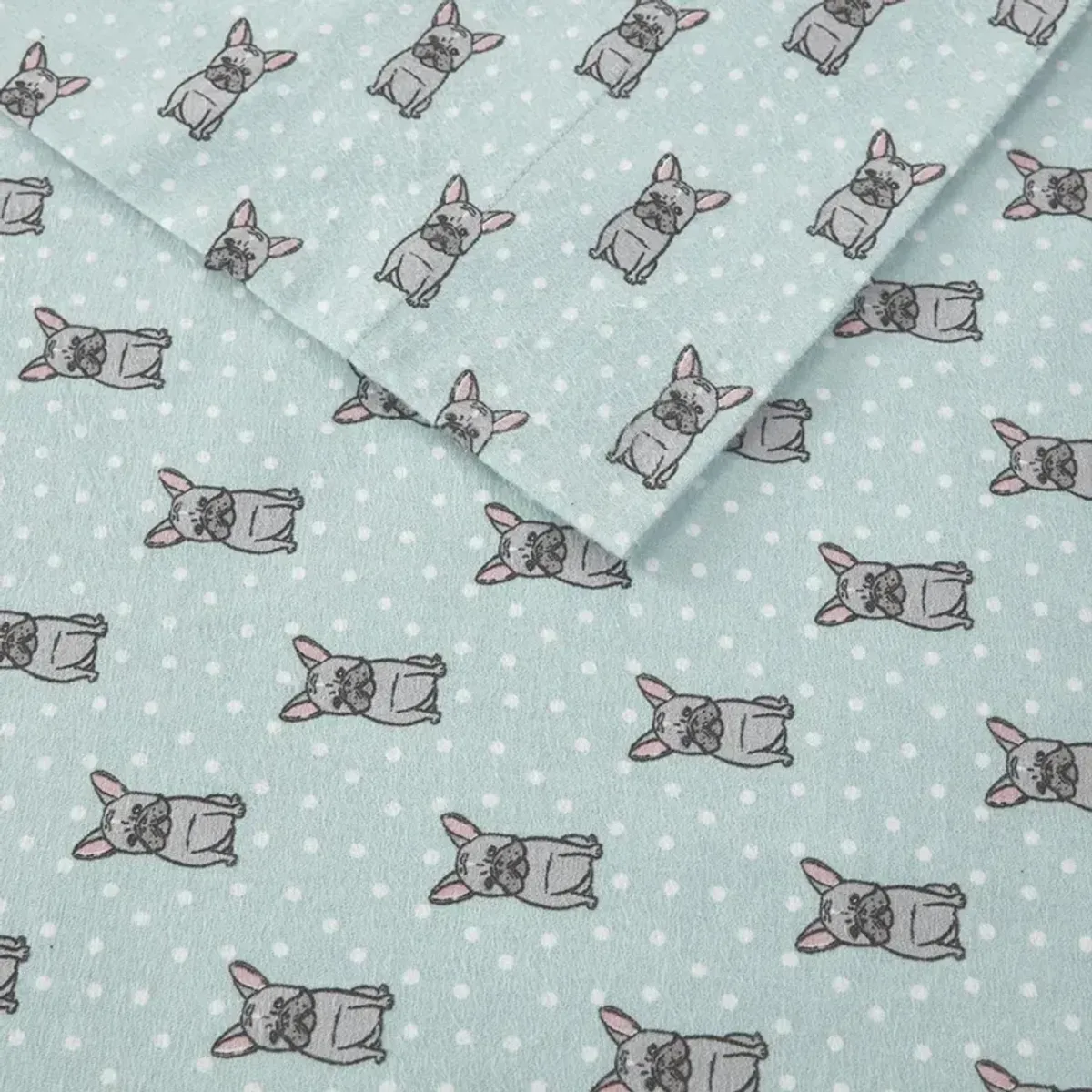 True North by Sleep Philosophy Cozy Flannel Aqua French Bulldog Printed Sheet Set