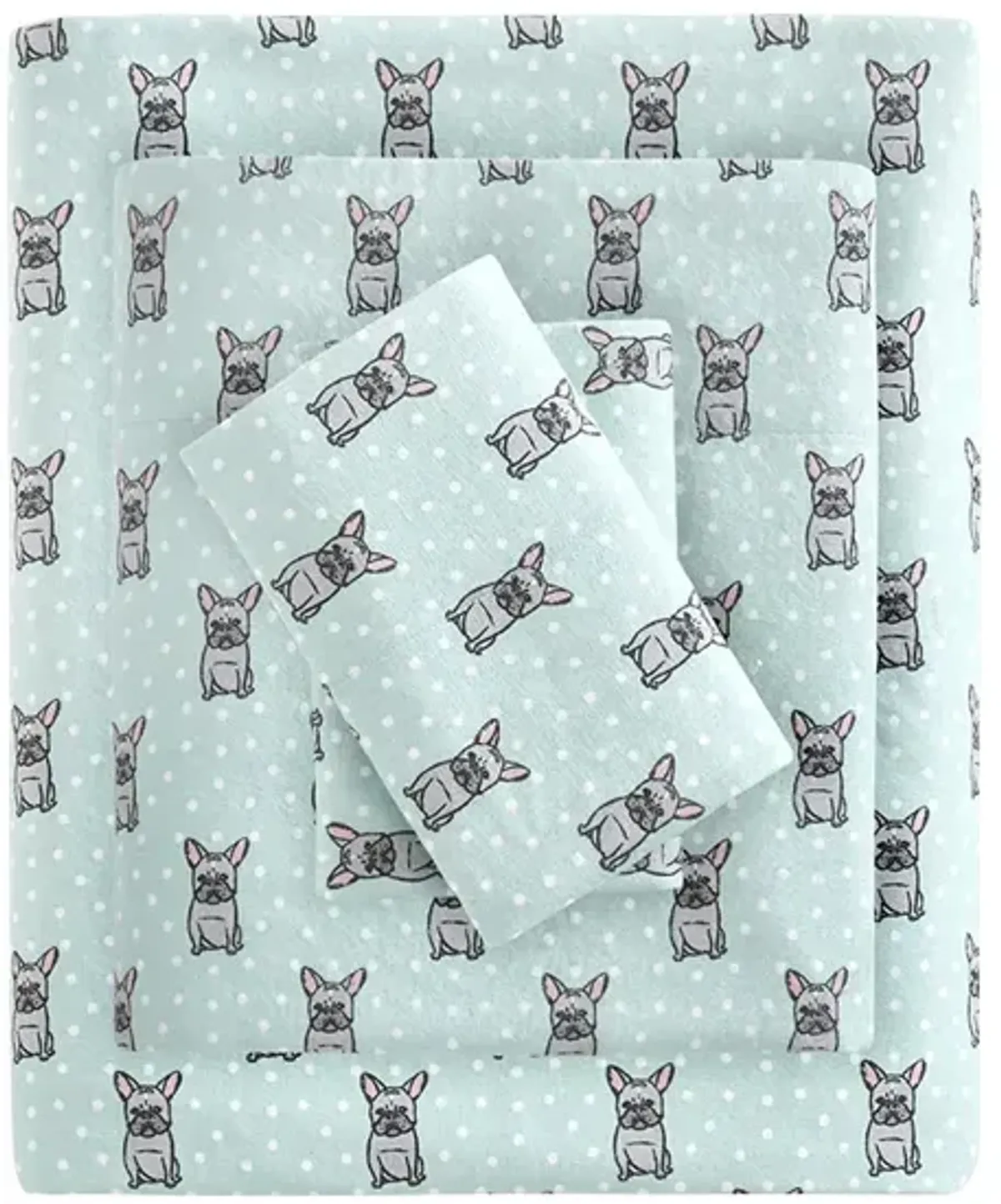 True North by Sleep Philosophy Cozy Flannel Aqua French Bulldog Printed Sheet Set