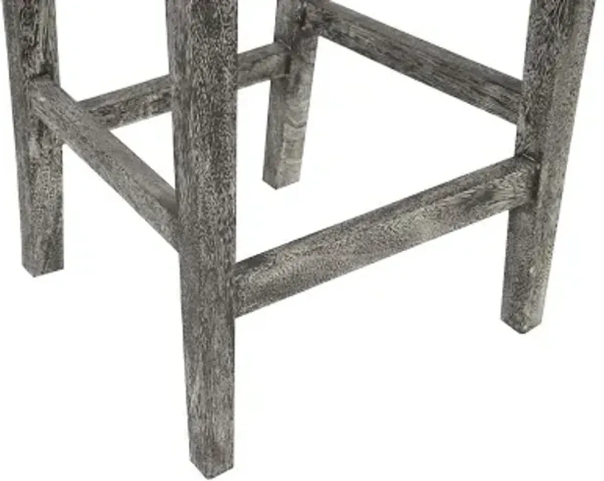 ophelia counter stool, chamcha wood, gray stone finish