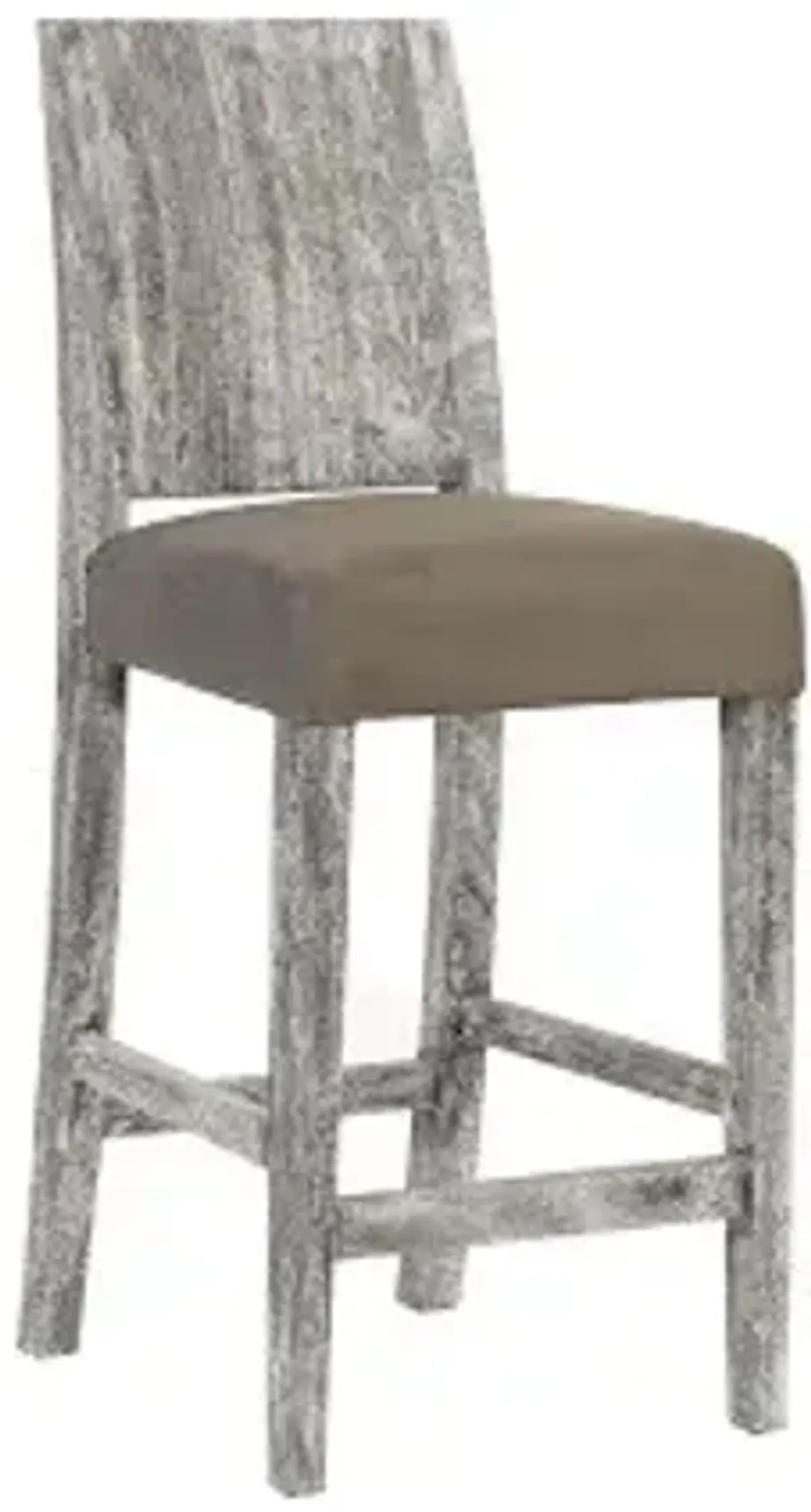 ophelia counter stool, chamcha wood, gray stone finish