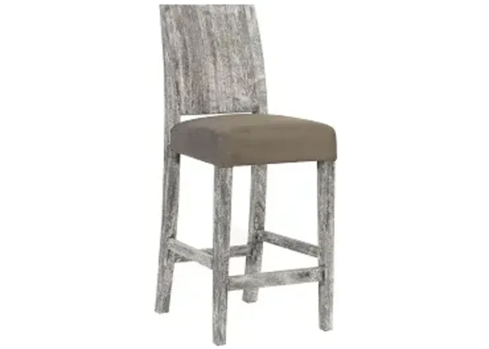 ophelia counter stool, chamcha wood, gray stone finish