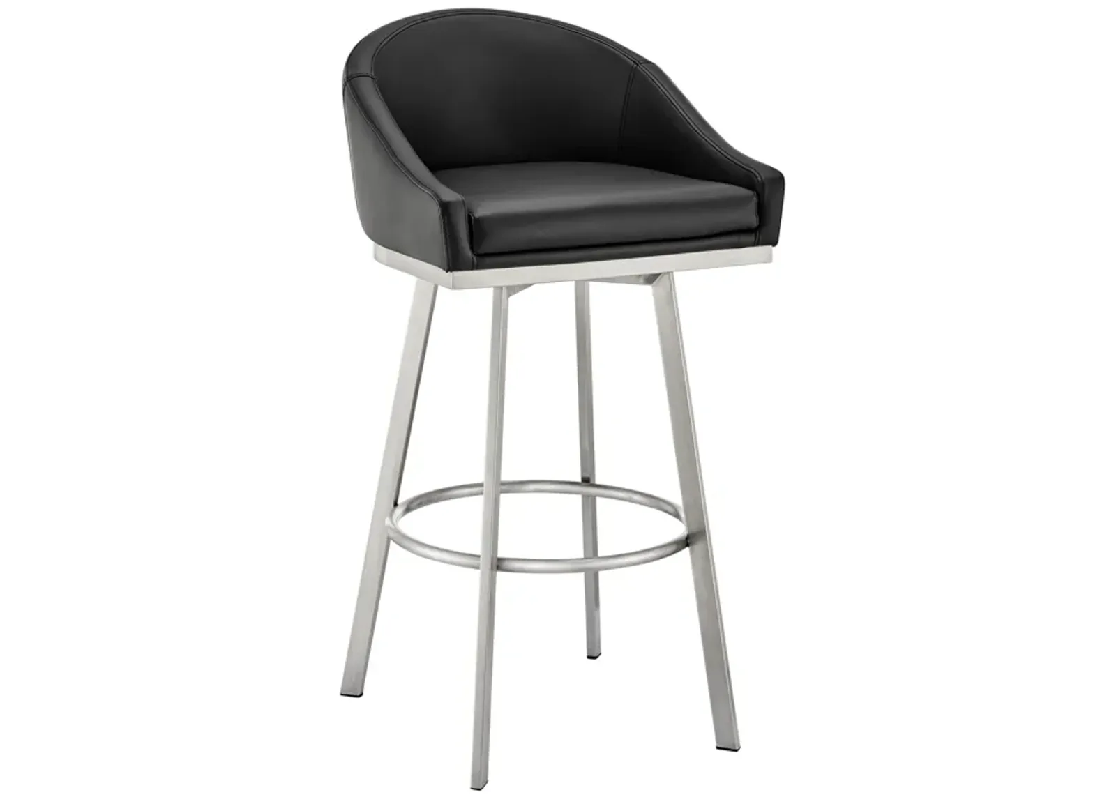 Eleanor 26" Swivel Counter Stool in Brushed Stainless Steel and Black Faux Leather