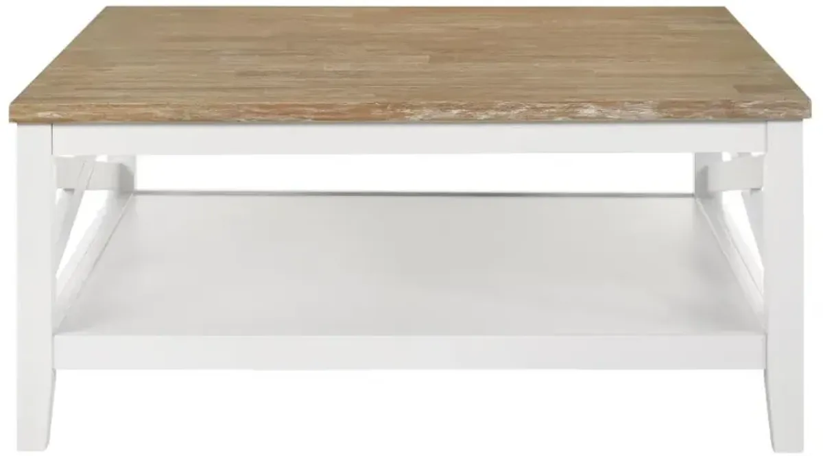 Maisy Square Wooden Coffee Table With Shelf Brown and White