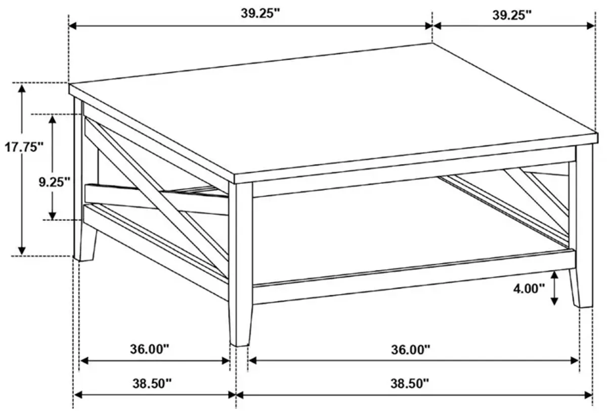 Maisy Square Wooden Coffee Table With Shelf Brown and White