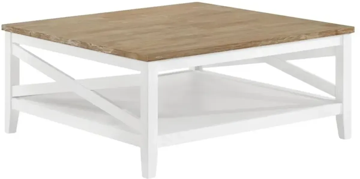 Maisy Square Wooden Coffee Table With Shelf Brown and White