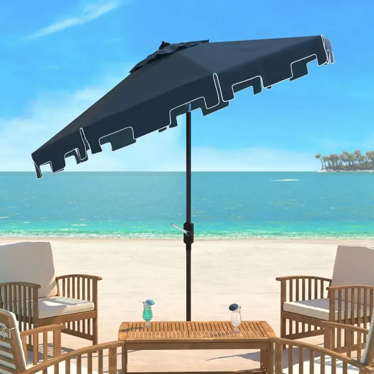 Uv Resistant Zimmerman 9 Ft Crank Market Push Button Tilt Umbrella with Flap