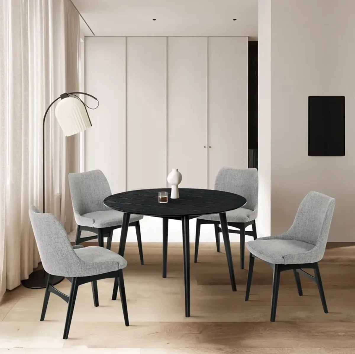 Arcadia and Azalea 42" Round Grey and Black Wood 5 Piece Dining Set