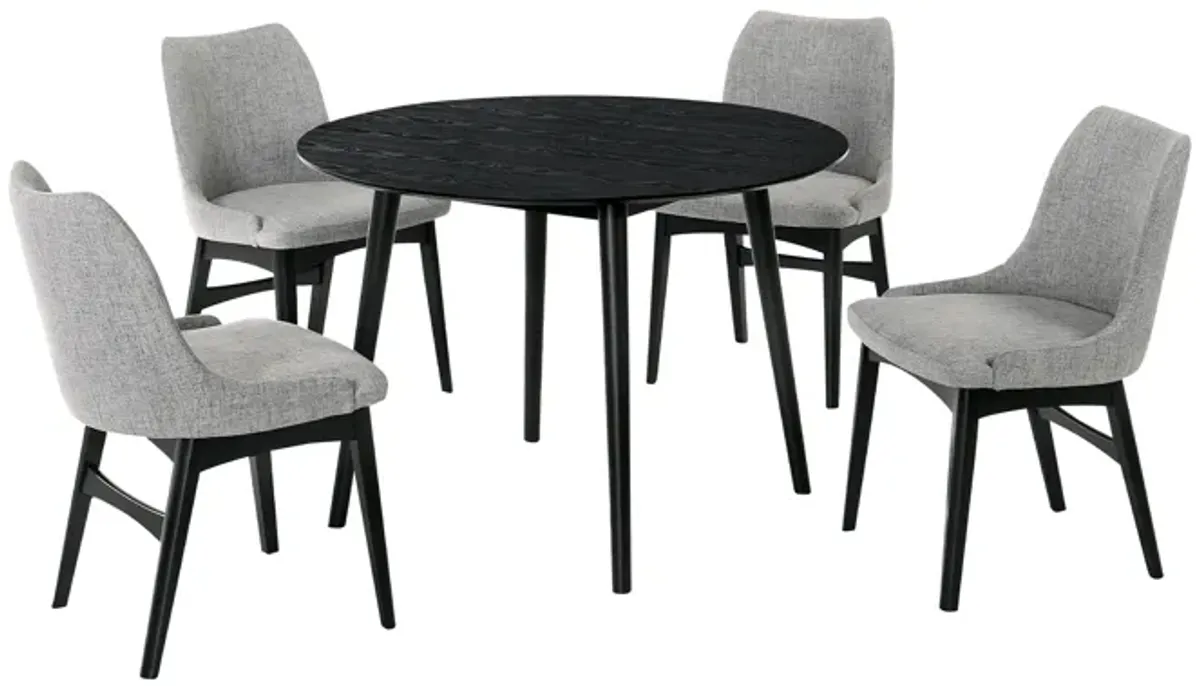 Arcadia and Azalea 42" Round Grey and Black Wood 5 Piece Dining Set