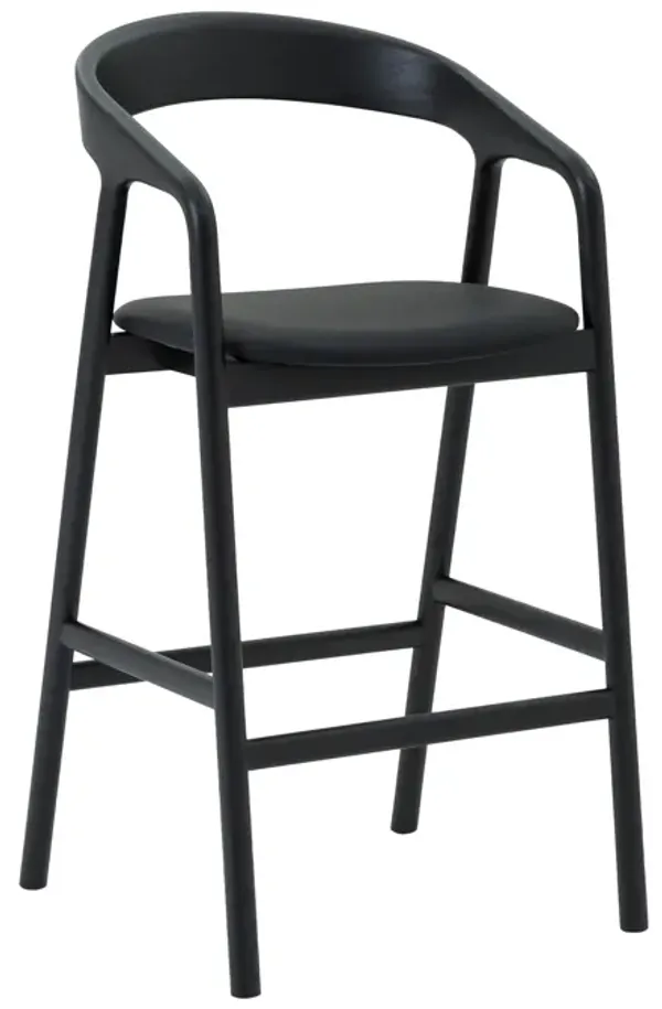 Apache Black Oak Wood and Faux Leather Bar Stool