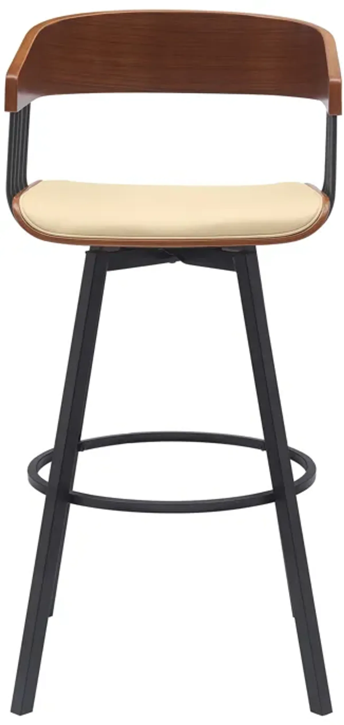 Athena 31" Swivel Walnut Wood Bar Stool in Cream Faux Leather with Black Metal