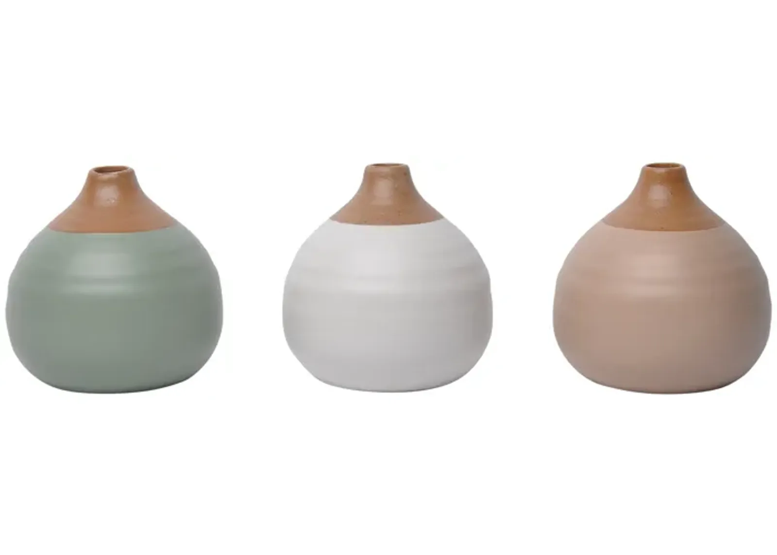 S/3 Matte Bud Vases, Creme/drk Sage/cotton White - Set of 3