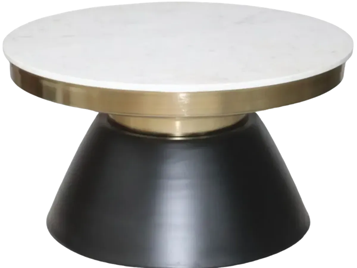 17" Marble Top Round Coffee Table, Black & Gold