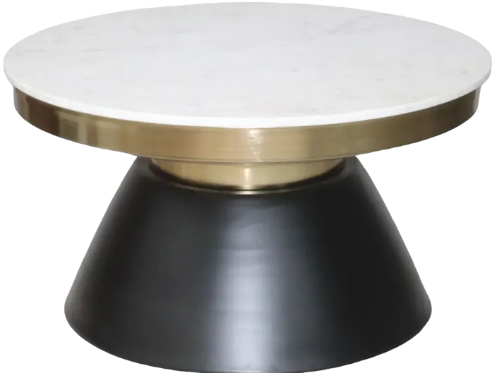 17" Marble Top Round Coffee Table, Black & Gold