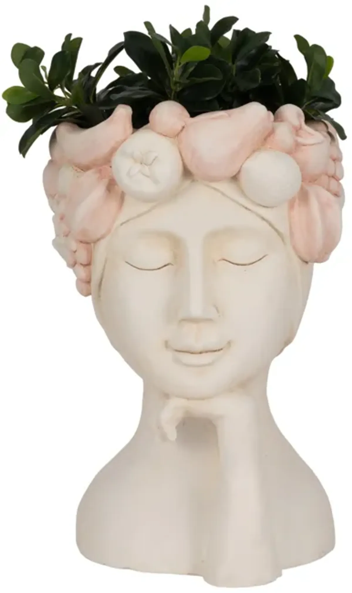 18" Lady With Flower Crown Planter, White/pink