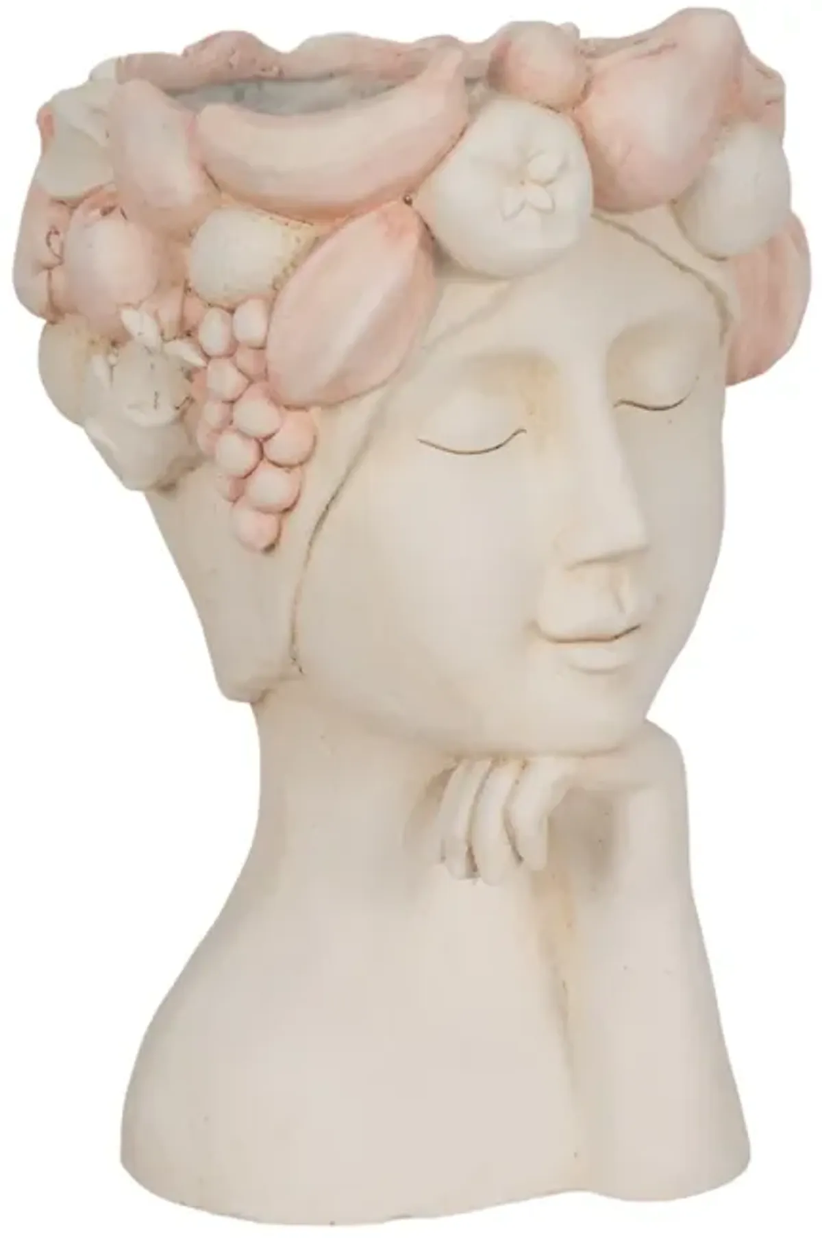 18" Lady With Flower Crown Planter, White/pink