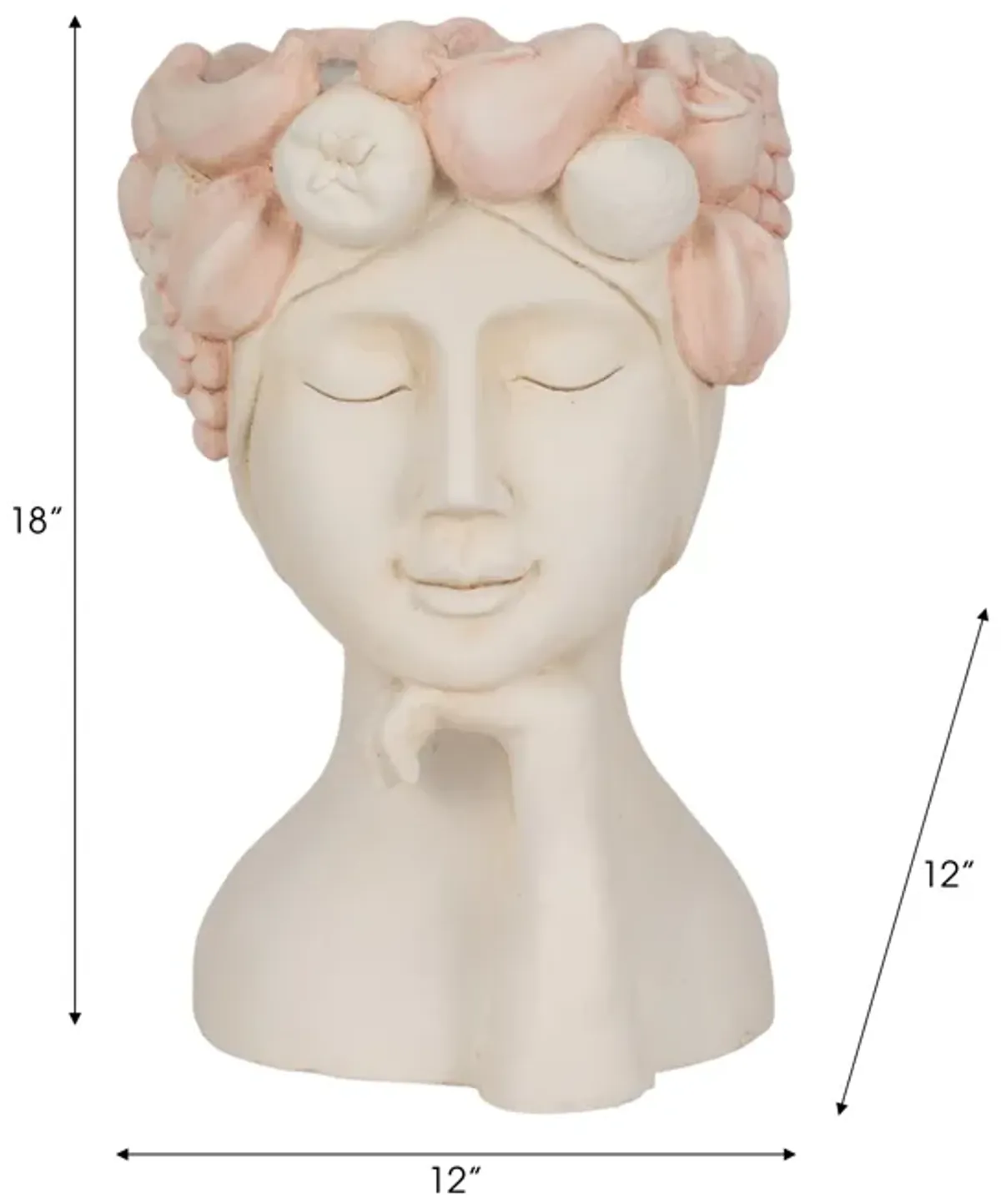 18" Lady With Flower Crown Planter, White/pink