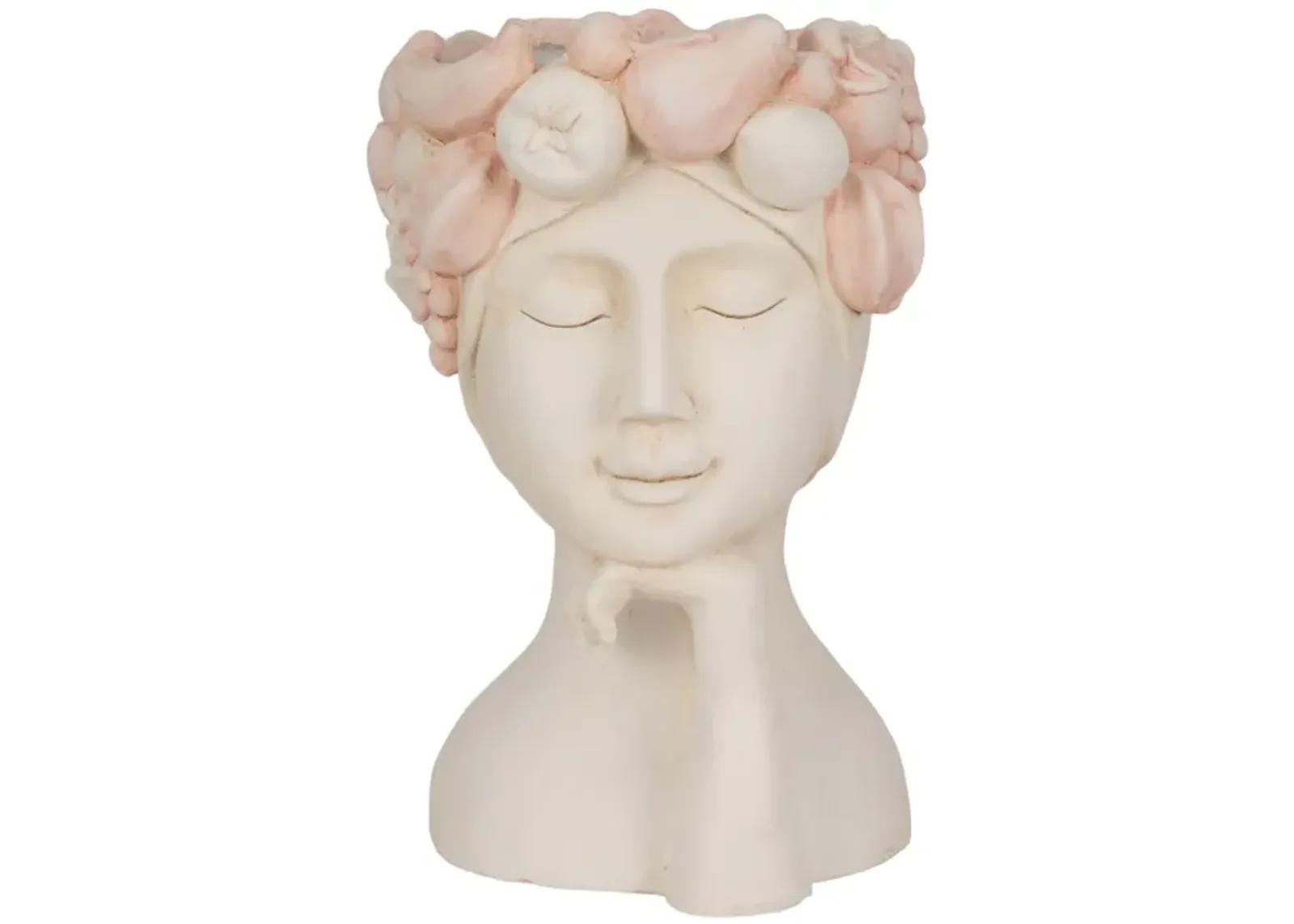 18" Lady With Flower Crown Planter, White/pink