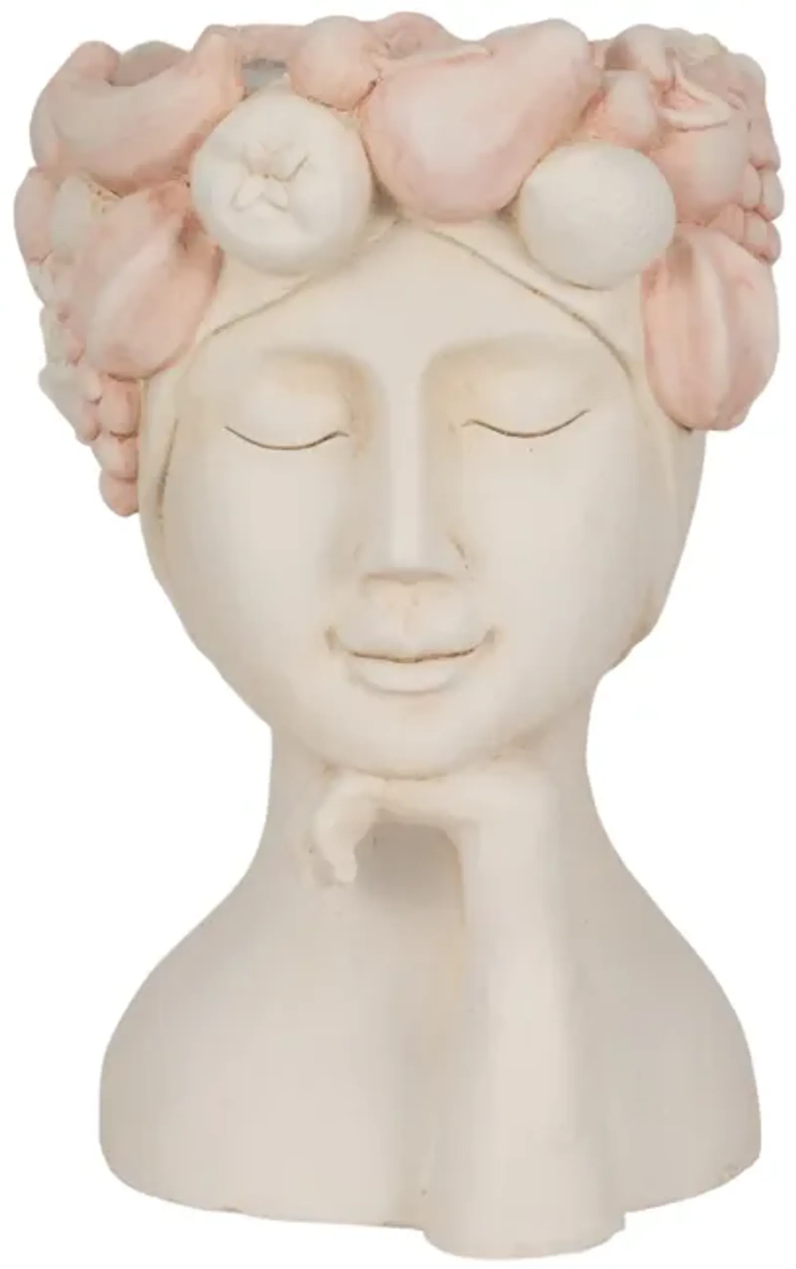 18" Lady With Flower Crown Planter, White/pink