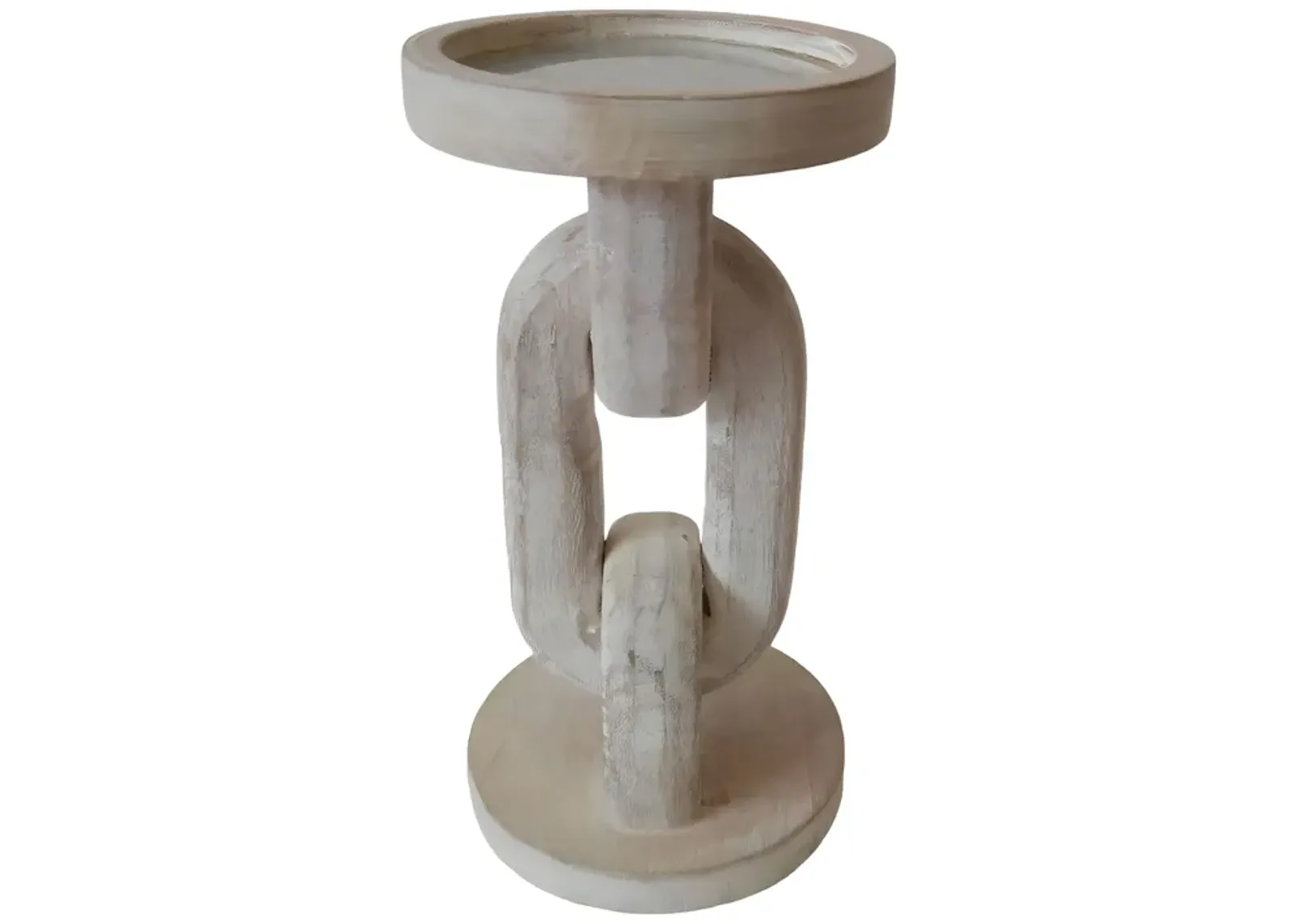 Wood, 8" Chain Pillar Candle Holder, White