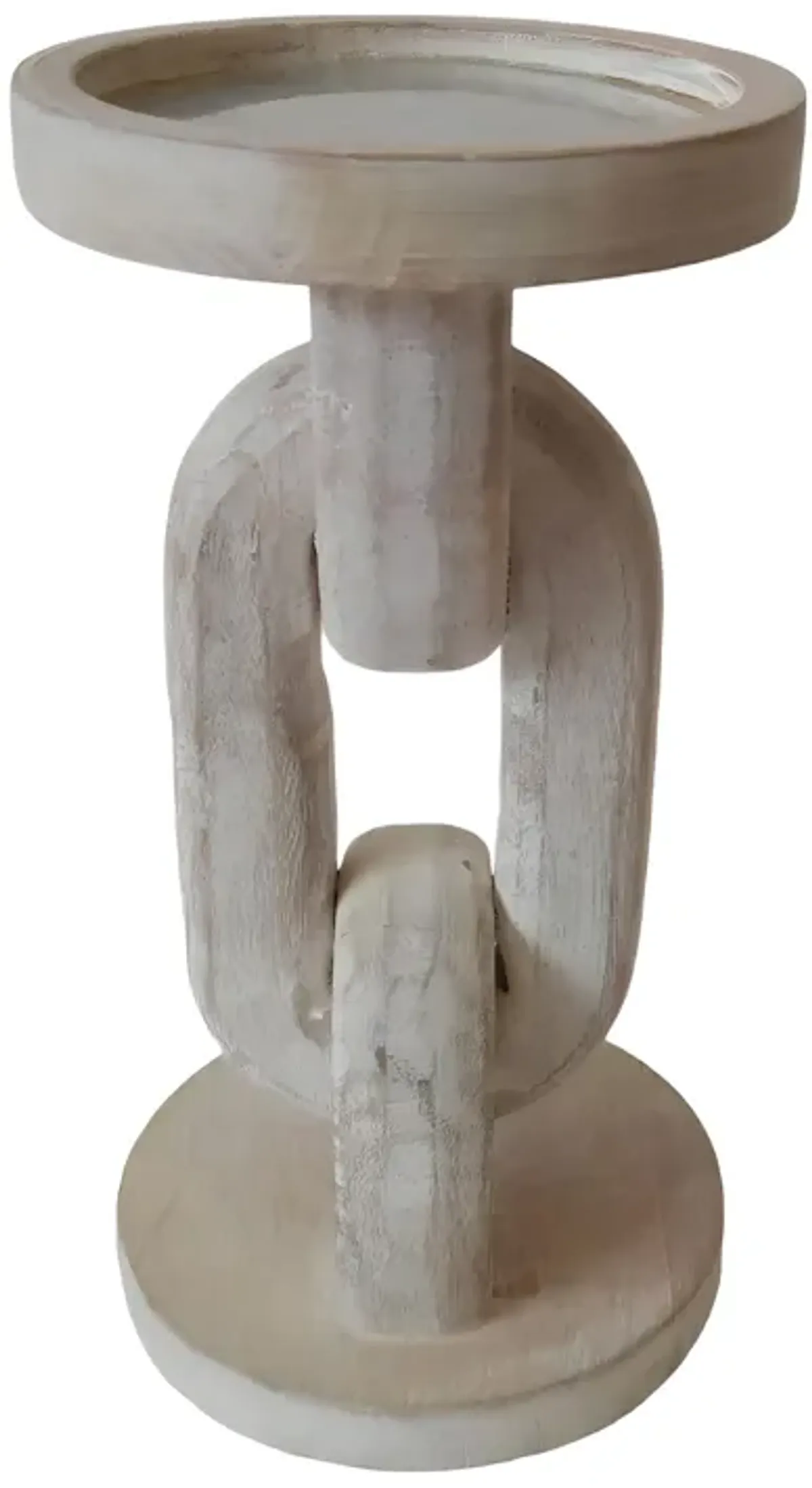 Wood, 8" Chain Pillar Candle Holder, White