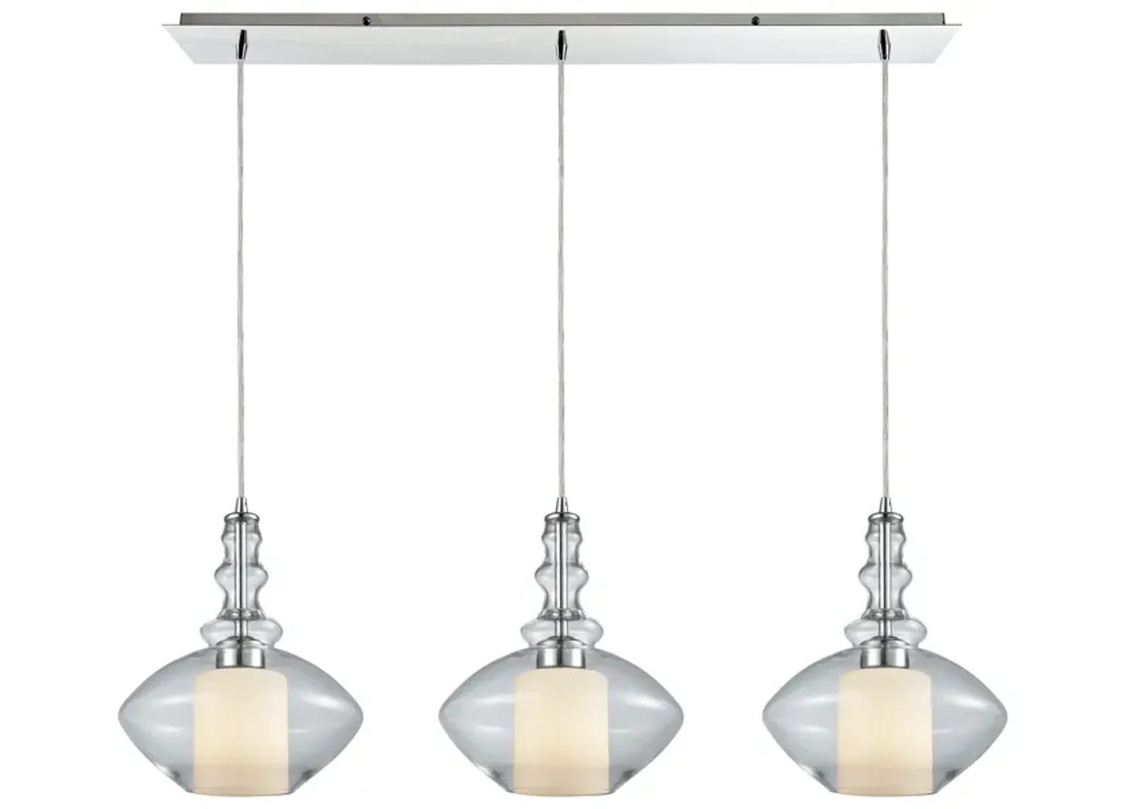 Alora 3-Light Linear Mini Pendant Fixture in Chrome with Clear and Opal White Glass