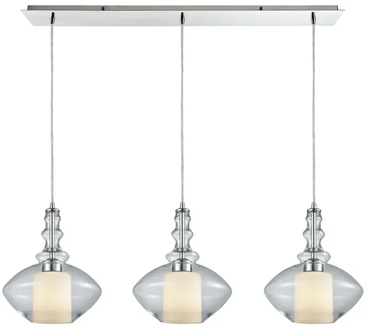 Alora 3-Light Linear Mini Pendant Fixture in Chrome with Clear and Opal White Glass