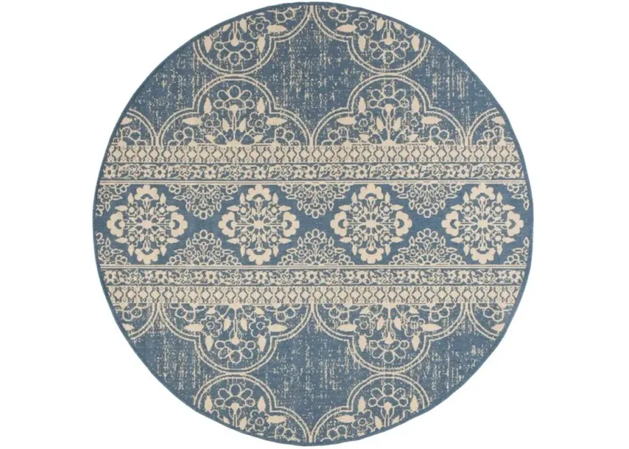 LINDEN 174 Collection LND174N-6R Cream / Blue 6'-7" X 6'-7" Round