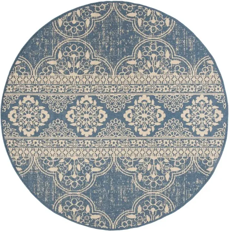 LINDEN 174 Collection LND174N-6R Cream / Blue 6'-7" X 6'-7" Round