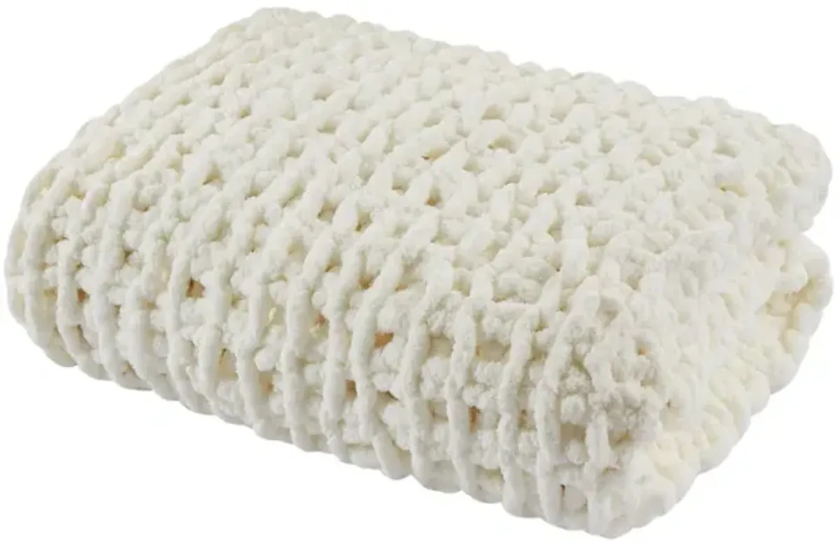 Madison Park Chenille Chunky Knit Ivory Throw