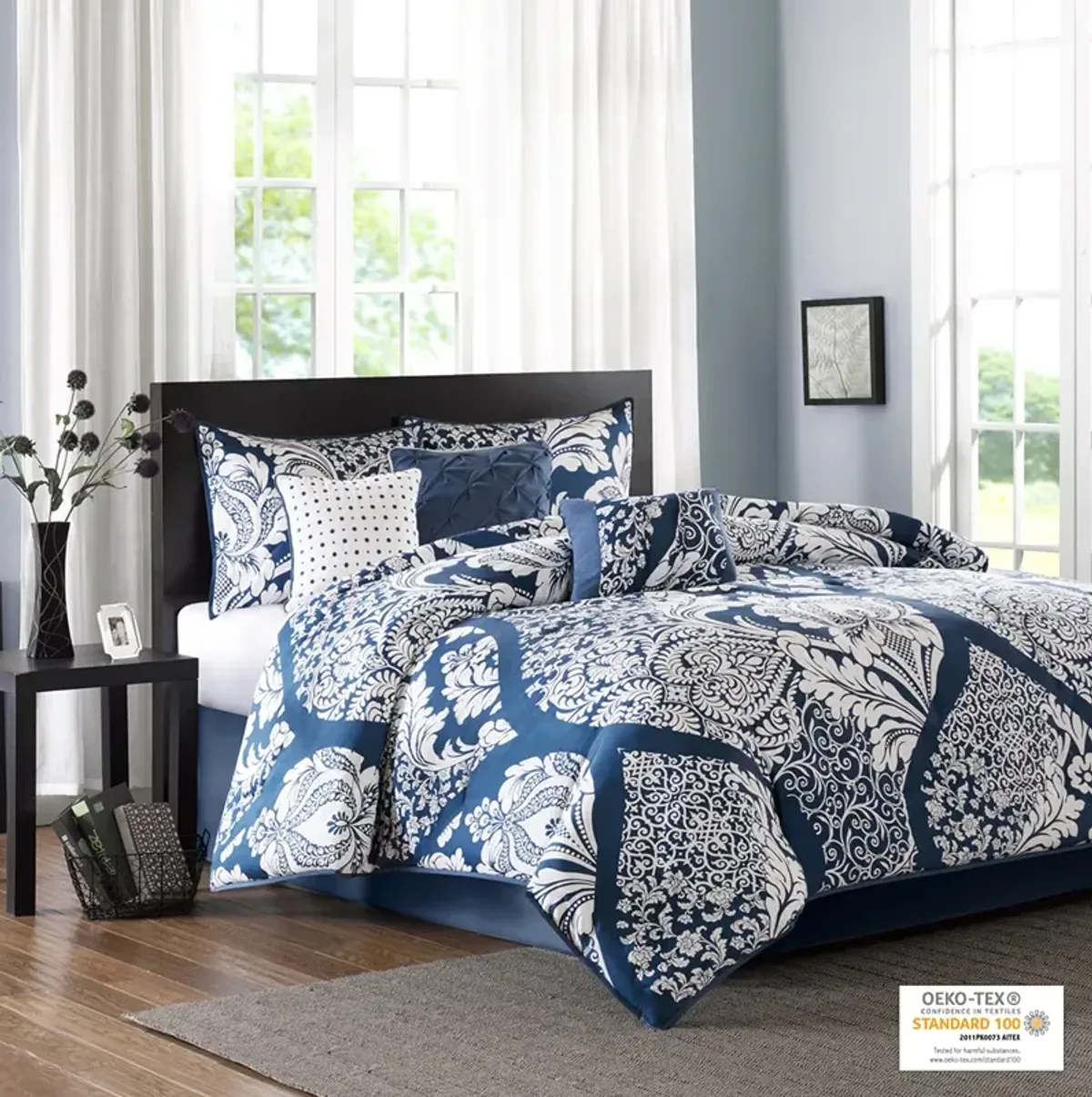 Madison Park Vienna Indigo 7 Piece Cotton Printed Comforter Set