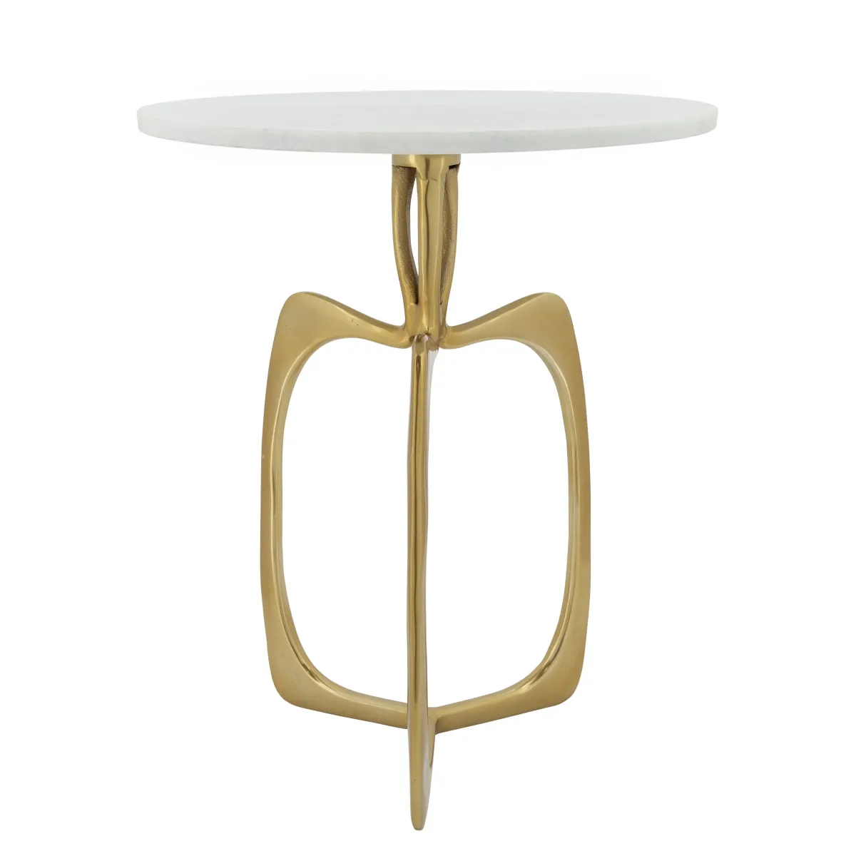 Metal 20" Accent Table W/ White Marble, Gold 